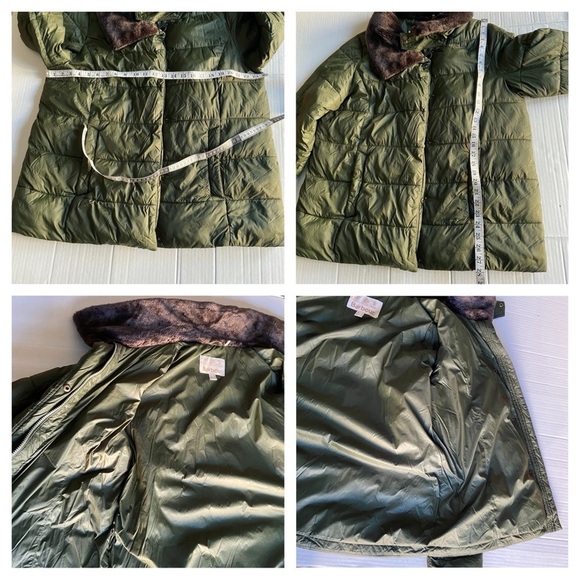 BARBOUR Green Mullein Faux Fur Collar Quilted Jacket Coat Size US 14 Sage Green - Picture 16 of 16